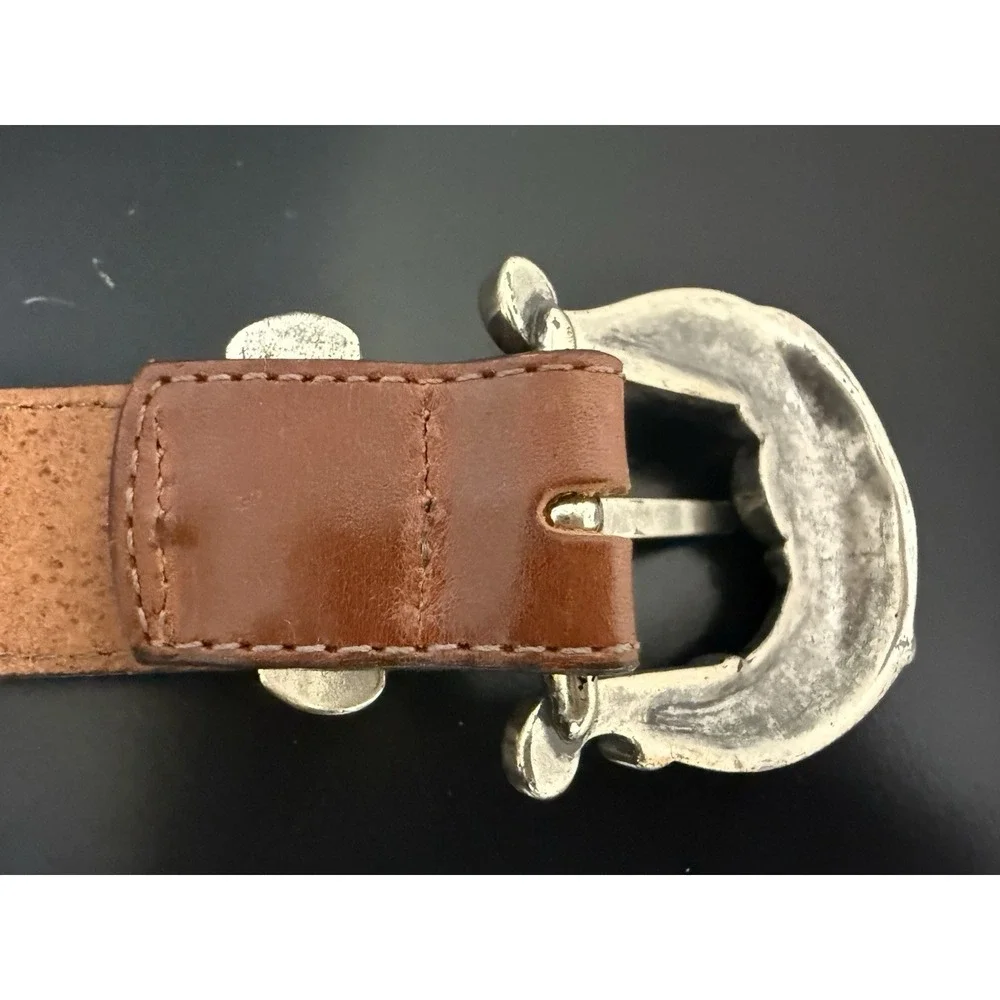 Talbots Brown Leather Belt Western Buckle Gardening Charms Small USA Made 32